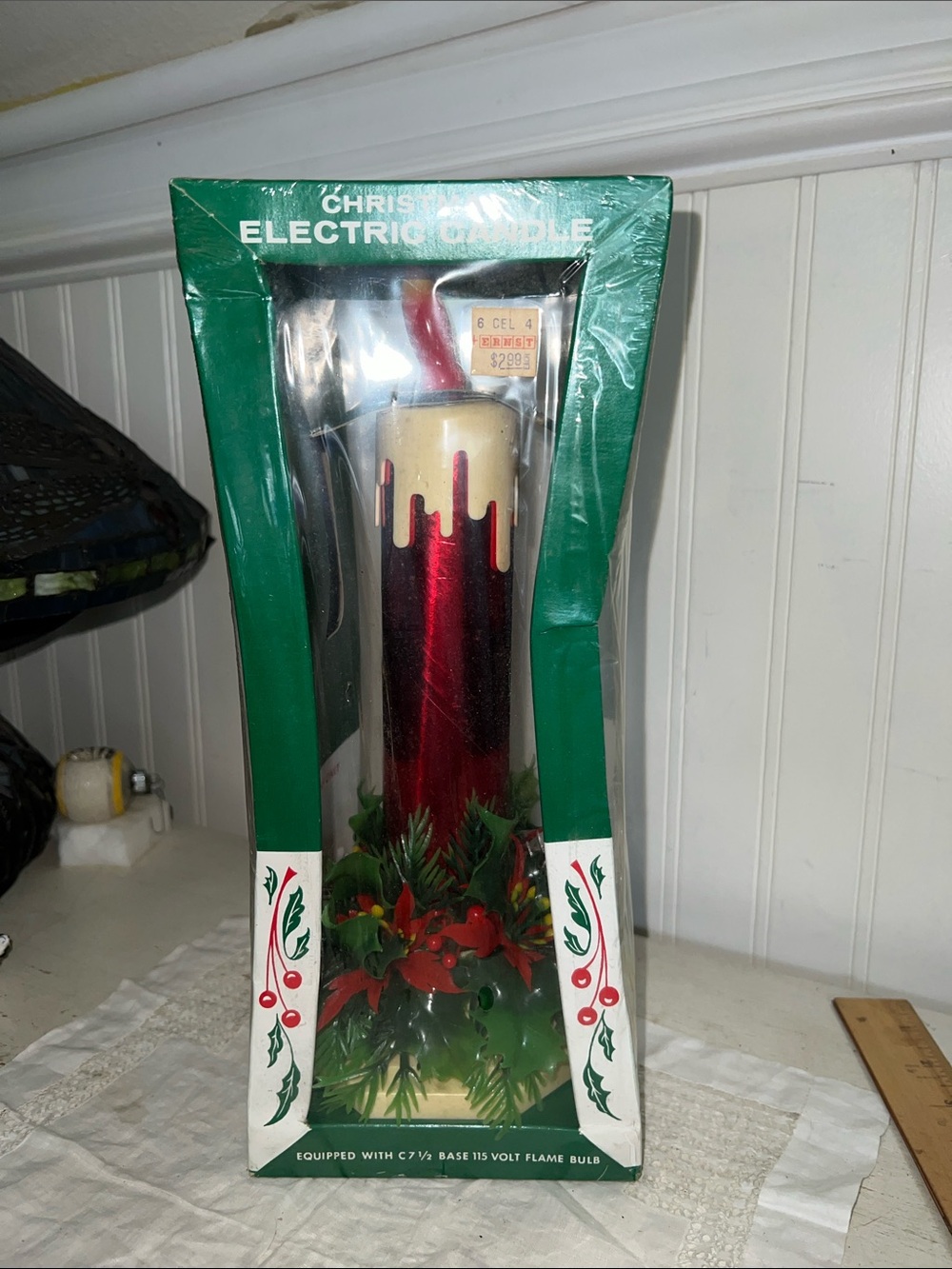 NWT Vtg Electric Christmas Candle Foil Cardboard Plastic Wreath Drip Wax Kitschy
